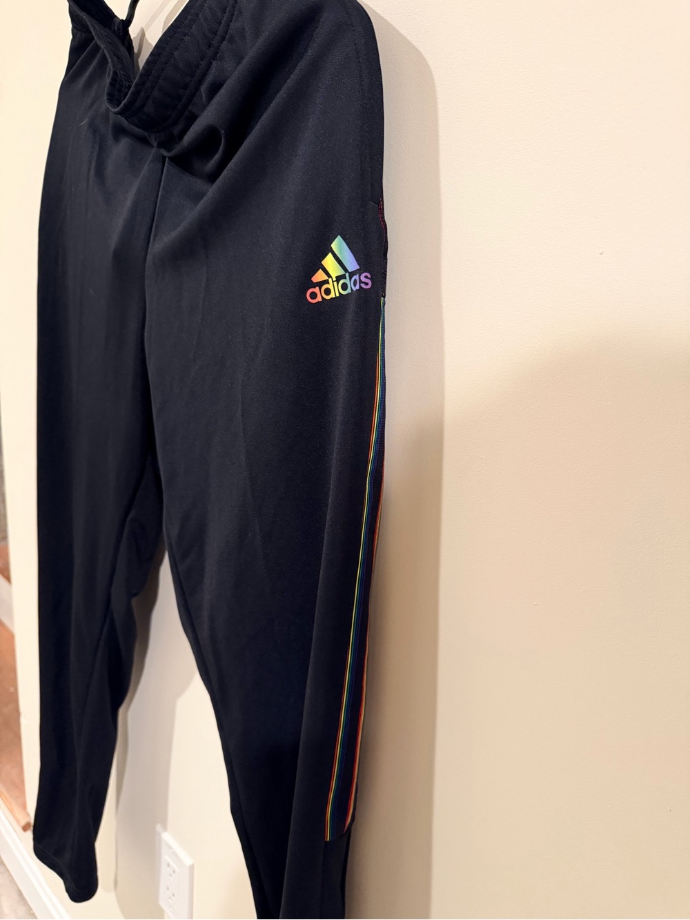 adidas Black Kids Leggings with Rainbow Logo and Side Stripe